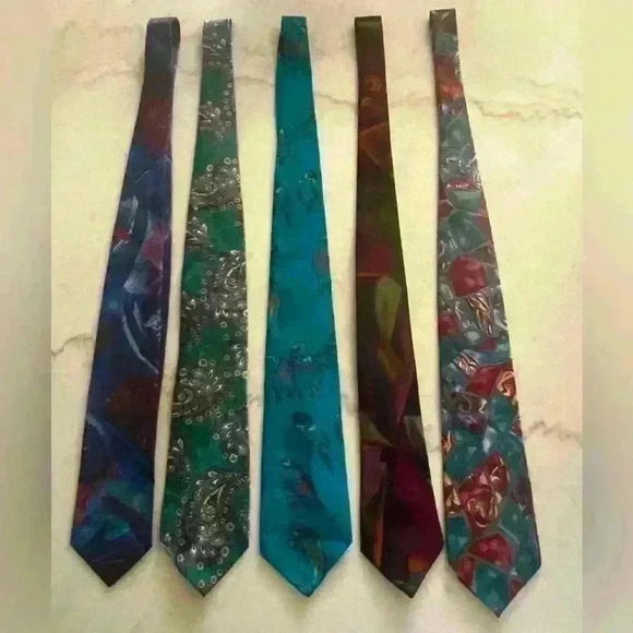 Set of 5 vintage silk neckties Robert Allan Perry Ellis and others - Picture 1 of 8